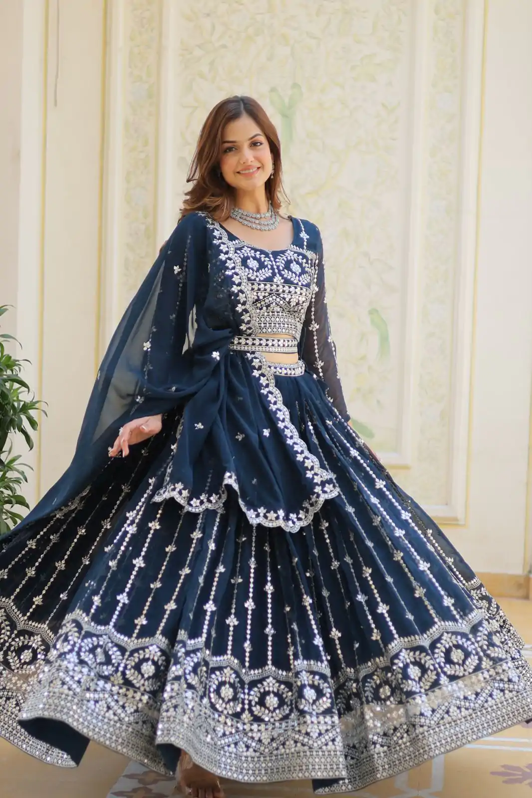 Ram 085 Navy Blue Color Fox Georgette Lehenga Choli with Embroidery Work. Grab it for ₹3049. Delivery 4-6 Working Days. Shop now. | Lehenga, Bollywood Lehenga, Creative Lehenga, Designer Lehenga, Embroidered Lehenga, Party Wear Lehenga
