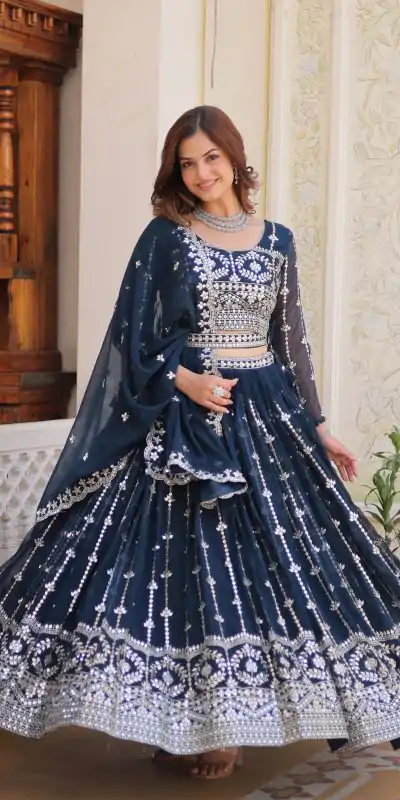 Ram 085 Navy Blue Color Fox Georgette Lehenga Choli with Embroidery Work. Grab it for ₹3049. Delivery 4-6 Working Days. Shop now. | Lehenga, Bollywood Lehenga, Creative Lehenga, Designer Lehenga, Embroidered Lehenga, Party Wear Lehenga
