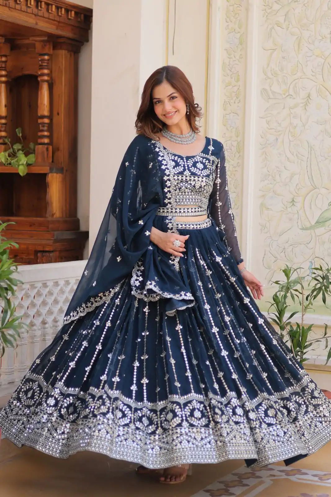 Ram 085 Navy Blue Color Fox Georgette Lehenga Choli with Embroidery Work. Grab it for ₹3049. Delivery 4-6 Working Days. Shop now. | Lehenga, Bollywood Lehenga, Creative Lehenga, Designer Lehenga, Embroidered Lehenga, Party Wear Lehenga