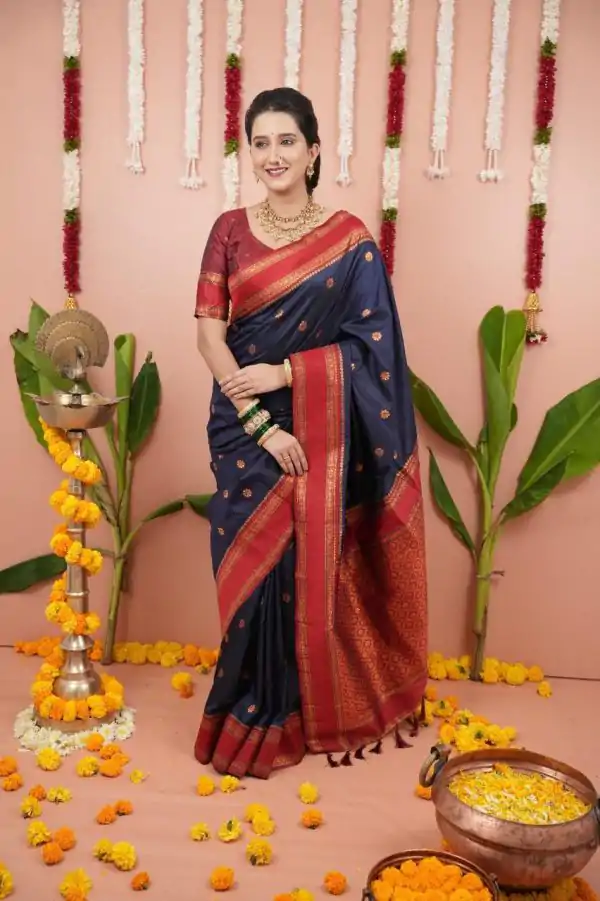 Navy Blue Silk Paithni Weaving Zari Work Saree