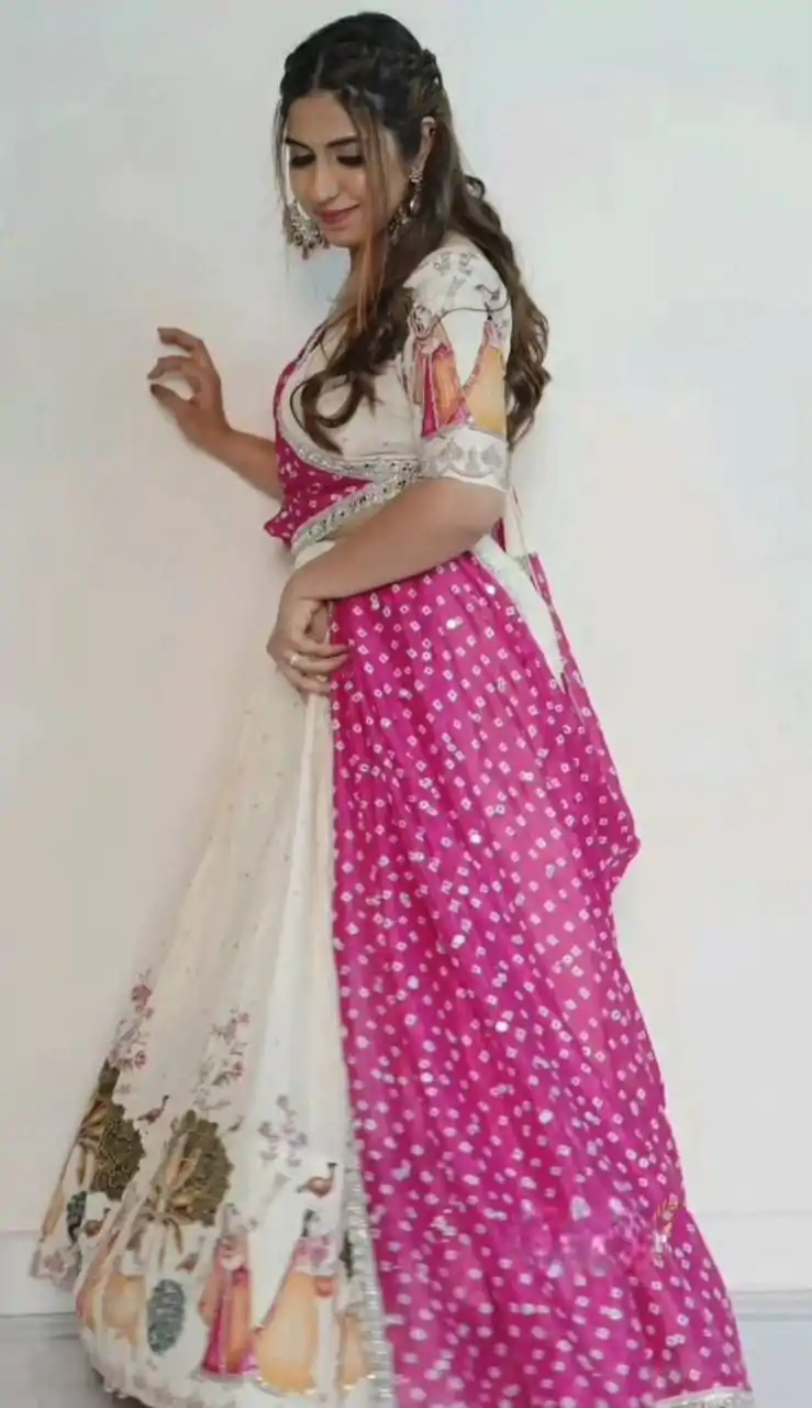 Off White Dola Silk Foil Work Lehenga Choli