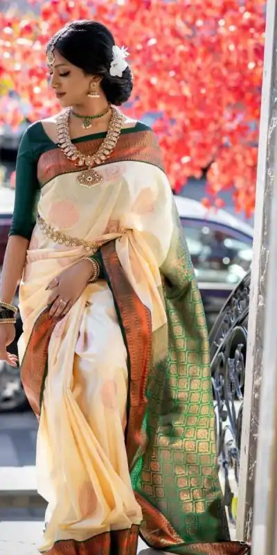 Off White Soft Lichi Silk Lace Border Work Saree