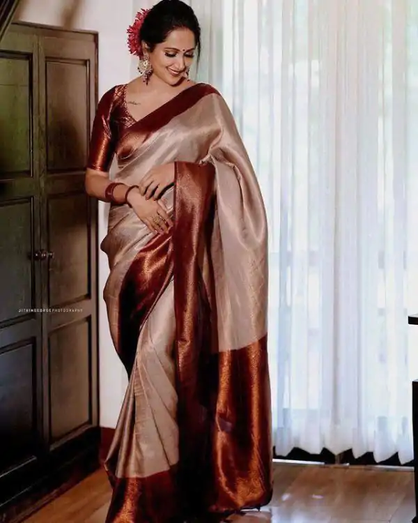 Off White Soft Lichi Silk On All Over Saree