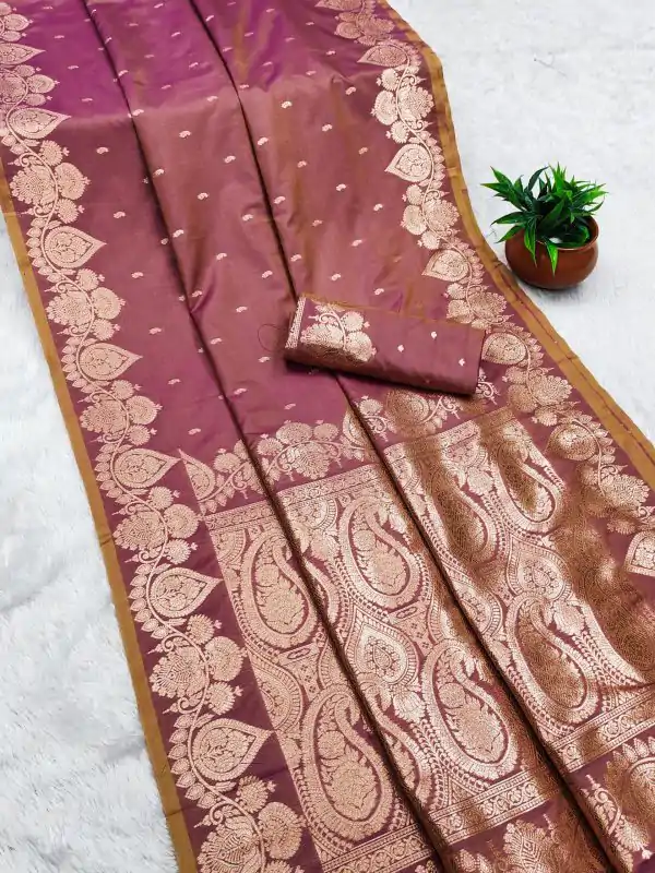 Onion Banarasi Silk Zari Work Saree