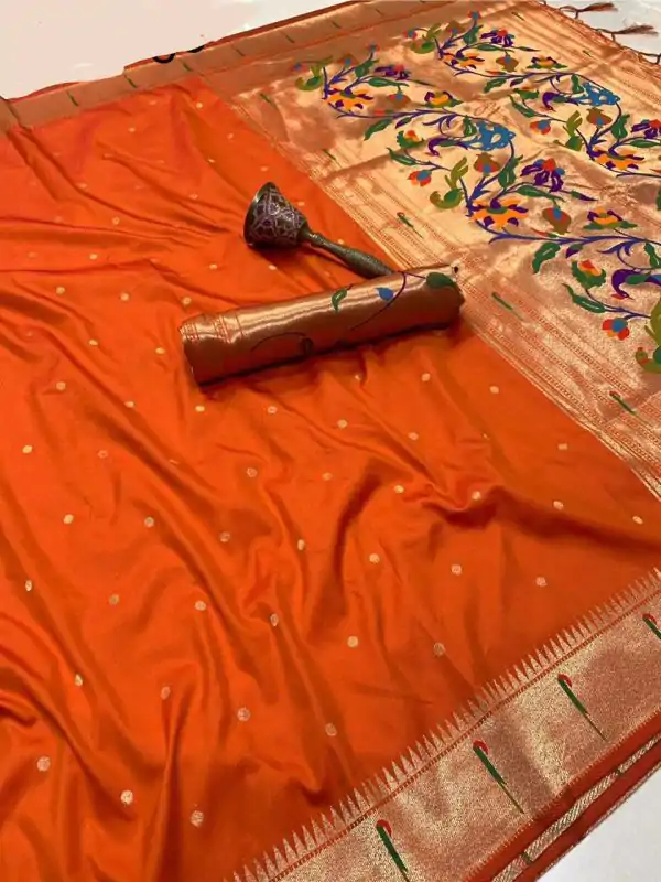 Orange Pure Banarasi Silk Zari Work Saree