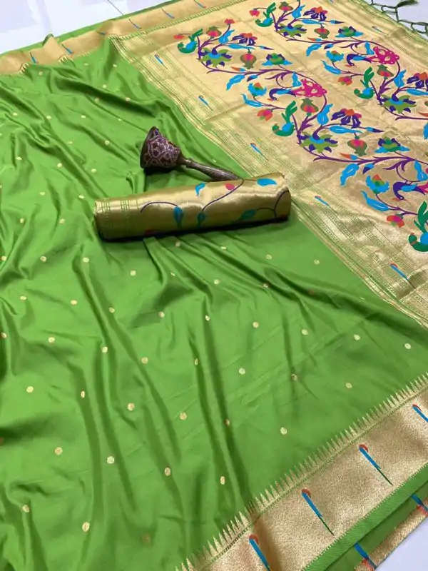 Parrot Green Pure Banarasi Silk Zari Work Saree