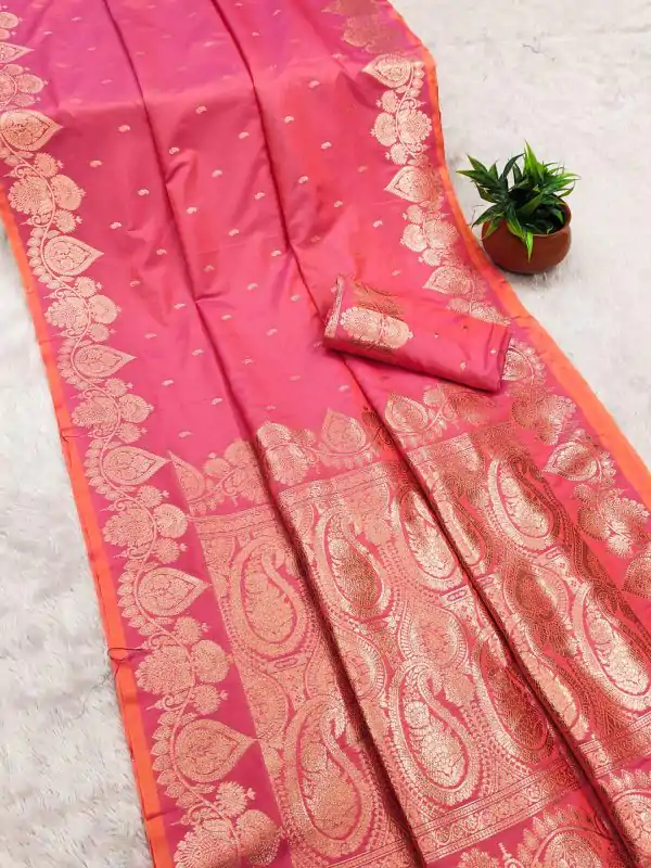 Peach Banarasi Silk Zari Work Saree