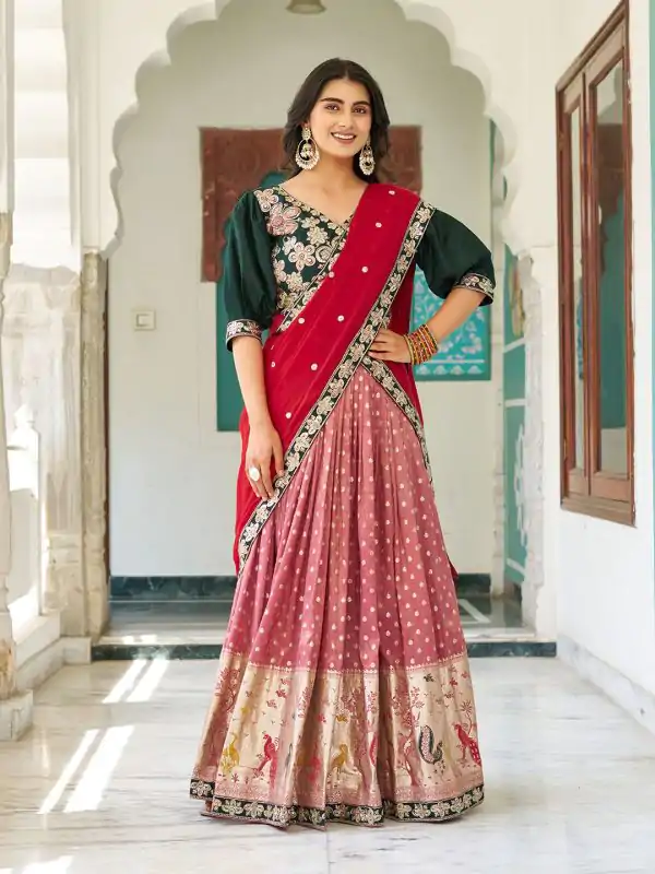 Ram 104 Peach mono silk Lehenga Choli Perfect for Wedding, Party, Anniversary, Onam, Ethnic Day – . Festive Deal ₹3149. Delivery 4-6 Working Days. | Lehenga, Bollywood Lehenga, Creative Lehenga, Designer Lehenga, Embroidered Lehenga, Party Wear Lehenga