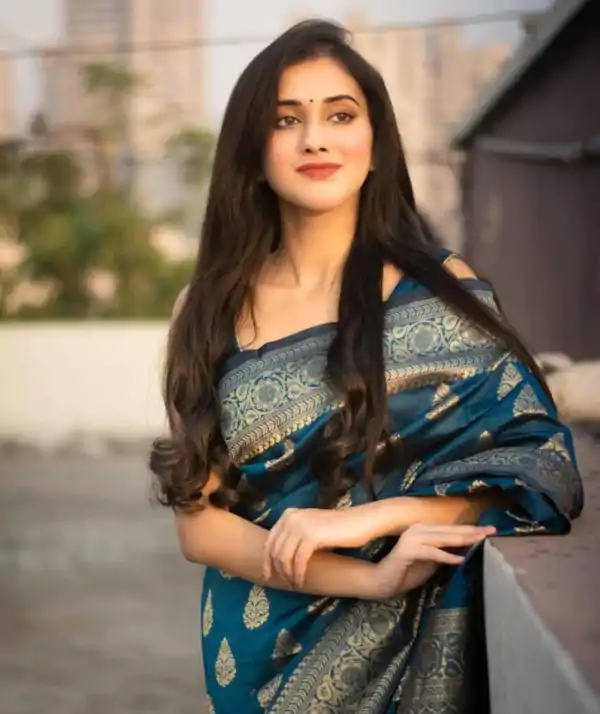 Peacock Blue Lichi Silk Rich Jacquard Work Saree