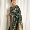 Peacock Green Lichi Silk Lace Border Work Saree