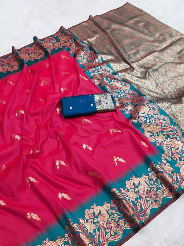 Pink Banarasi Silk Weaving Lace Zari Work Saree