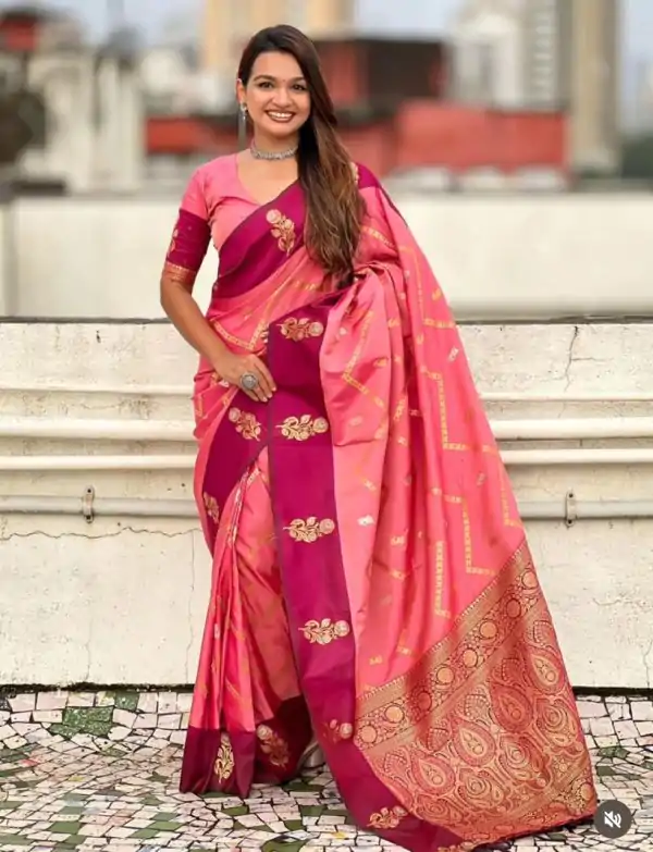 Pink Banarasi Silk Weaving Zari Work Saree