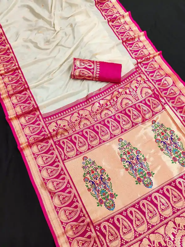 MB 1213 Pink Color Banarasi Saree with Zari Work & Lace Work. Wedding, Party, Festive, Events, Festive Deal ₹2099. Delivery 4-6 Working Days. Shop now. | Designer Sarees, Embroidered Sarees, Sarees, Bollywood Sarees, Creative Sarees, Ethnic Saree, Modern Digital sarees, Party Wear Sarees
