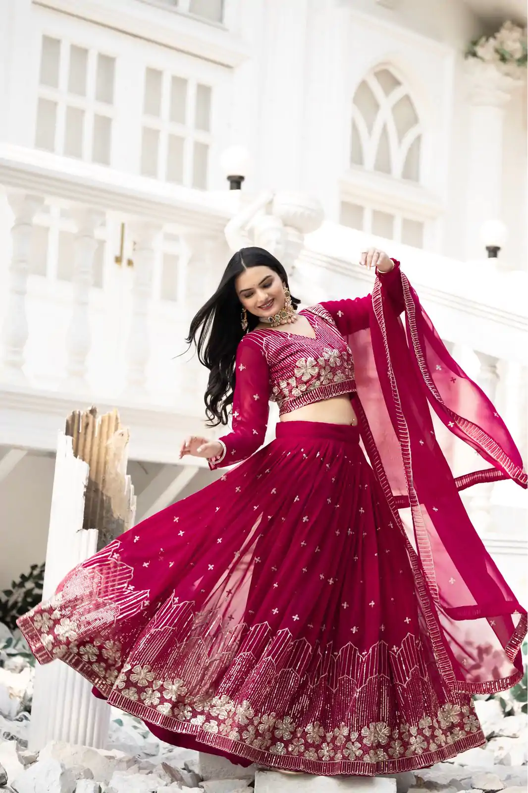 Pink Fox Georgette Embroidery Work Lehenga Choli
