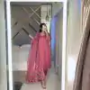 Pink Moss Satin Embroidery Bead Work Salwar Suit