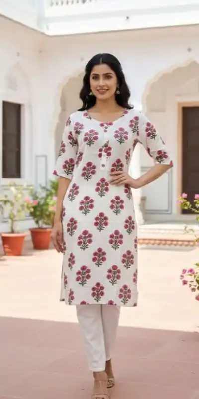Pink Rayon Print Kurti