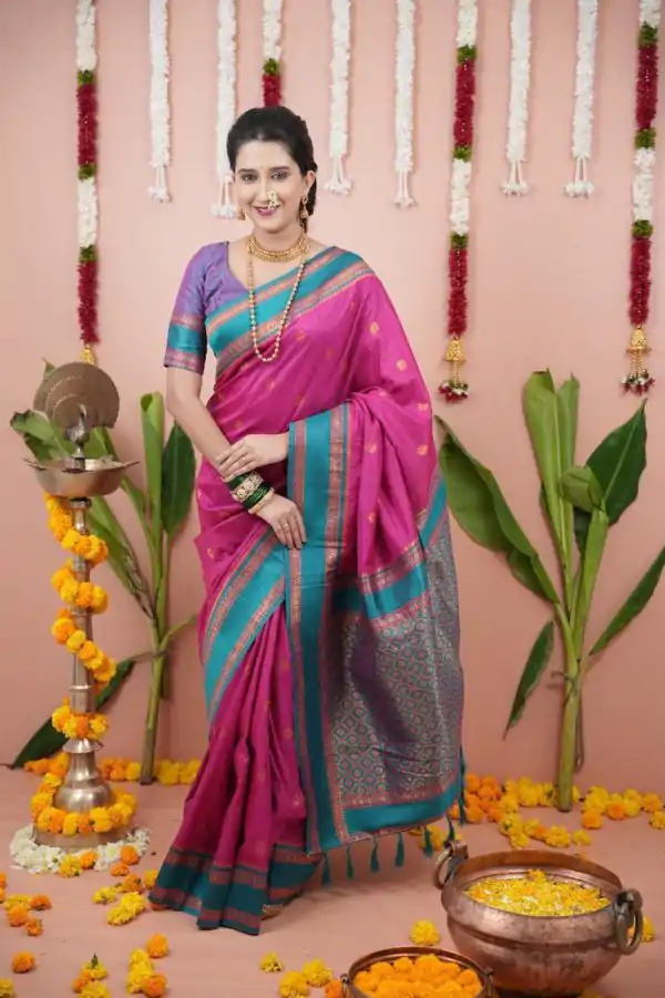Pink Silk Paithni Weaving Zari Work Saree