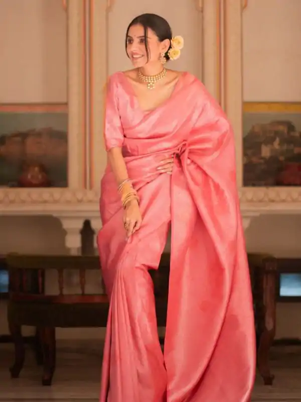 Pink Soft Lichi With Jacquard Work Silk Saree