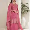 Pink Viscose Chinon Embroidery Work Salwar Suit