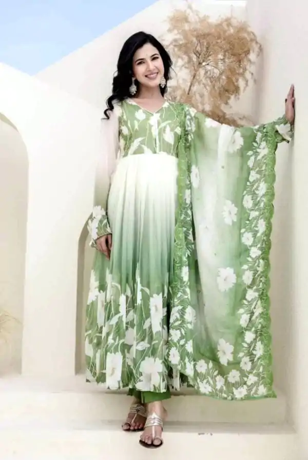 Pista Faux Georgette Digital Print Gown