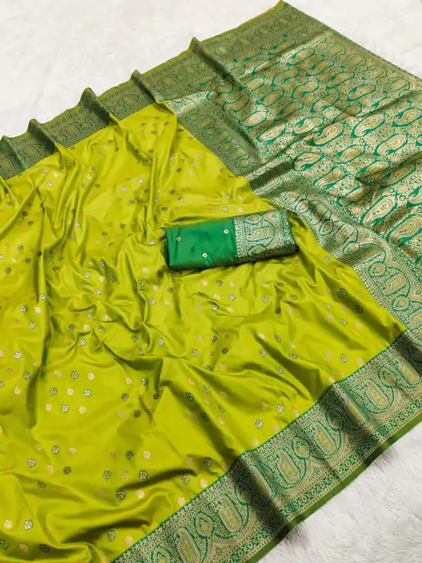 Pista Rich Banarasi Silk Zari Lace Work Saree