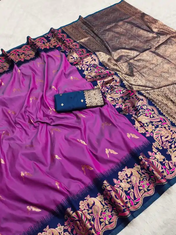 Purple Banarasi Silk Weaving Lace Zari Work Saree