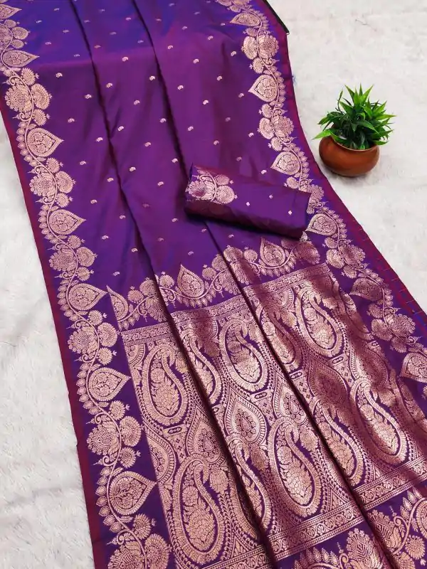 Purple Banarasi Silk Zari Work Saree