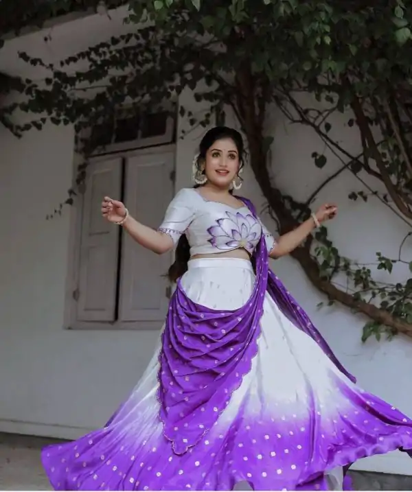 Purple Chinon Digital Print Lehenga Choli