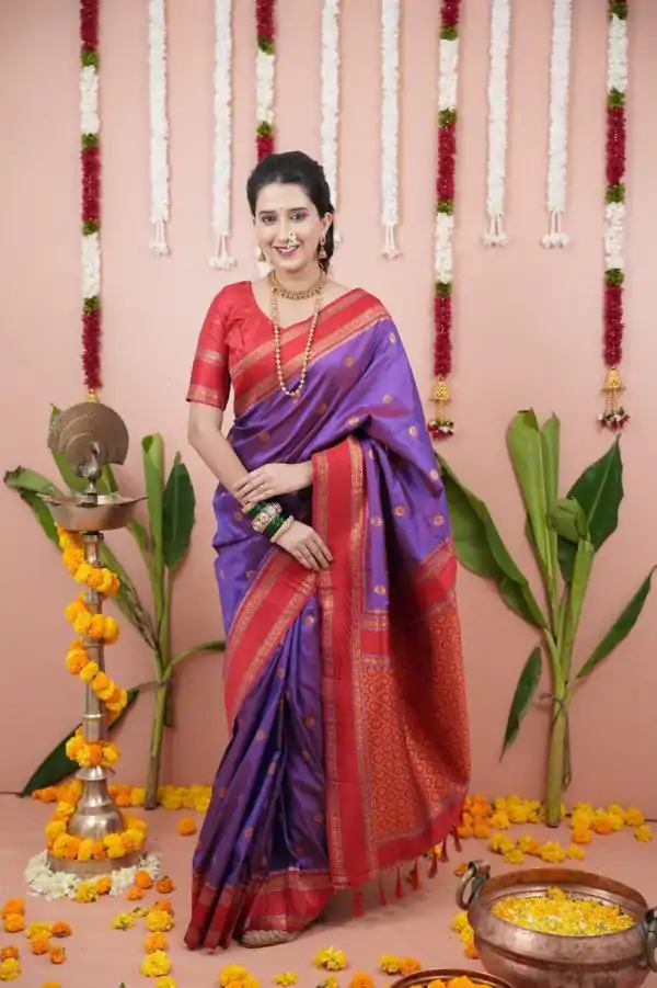 Purple Silk Paithni Weaving Zari Work Saree