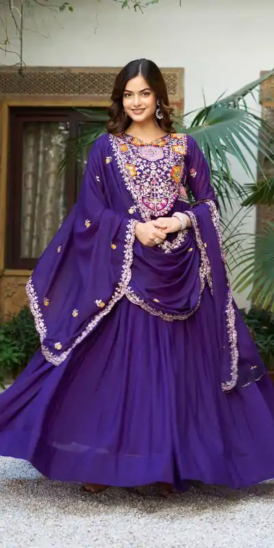 Ram 105 Purple Star Georgette Gown with Embroidery Work & Thread Embroidery. Get it for ₹2049. Delivery 4-6 Working Days. Shop now. | Jump Suits, Salwar suit, Casual Suits, Creative suits, Designer Suits, Palazzo Suits, Party Wear Suits, Patiala Suits, Straight Suits