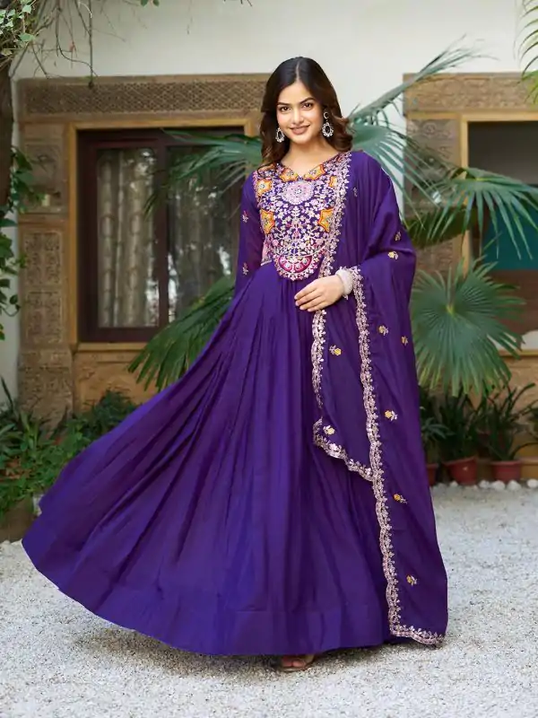 Ram 105 Purple Star Georgette Gown with Embroidery Work & Thread Embroidery. Get it for ₹2049. Delivery 4-6 Working Days. Shop now. | Jump Suits, Salwar suit, Casual Suits, Creative suits, Designer Suits, Palazzo Suits, Party Wear Suits, Patiala Suits, Straight Suits