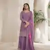 Purple Viscose Chinon Embroidery Work Salwar Suit
