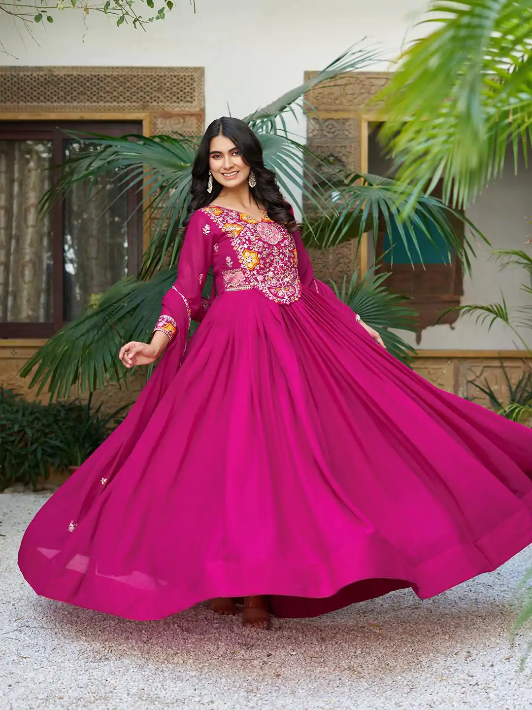 Ram 105 Rani Pink Star Georgette Gown with Embroidery Work & Thread Embroidery. Get it for ₹2049. Delivery 4-6 Working Days. Shop now. | Jump Suits, Salwar suit, Casual Suits, Creative suits, Designer Suits, Palazzo Suits, Party Wear Suits, Patiala Suits, Straight Suits