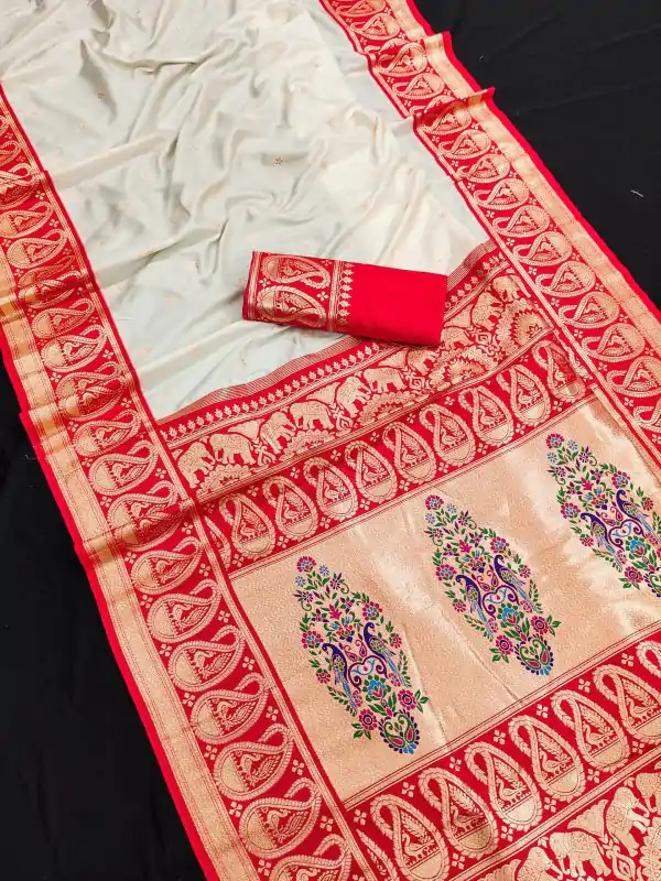 MB 1213 Red Color Banarasi Saree with Zari Work & Lace Work. Wedding, Party, Festive, Events, Festive Deal ₹2099. Delivery 4-6 Working Days. Shop now. | Designer Sarees, Embroidered Sarees, Sarees, Bollywood Sarees, Creative Sarees, Ethnic Saree, Modern Digital sarees, Party Wear Sarees