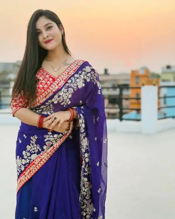 BT 411 Royal Blue in Georgette Embroidery Work & Lace Work Saree . Grab it for ₹1999. Delivery 4-6 Working Days. Shop now. | Designer Sarees, Embroidered Sarees, Sarees, Bollywood Sarees, Creative Sarees, Ethnic Saree, Modern Digital sarees, Party Wear Sarees