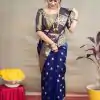 Royal Blue Lichi Silk Border Work Saree