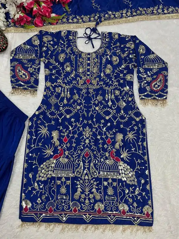 Royal Blue Natural Crep Embroidery Work Salwar Suit