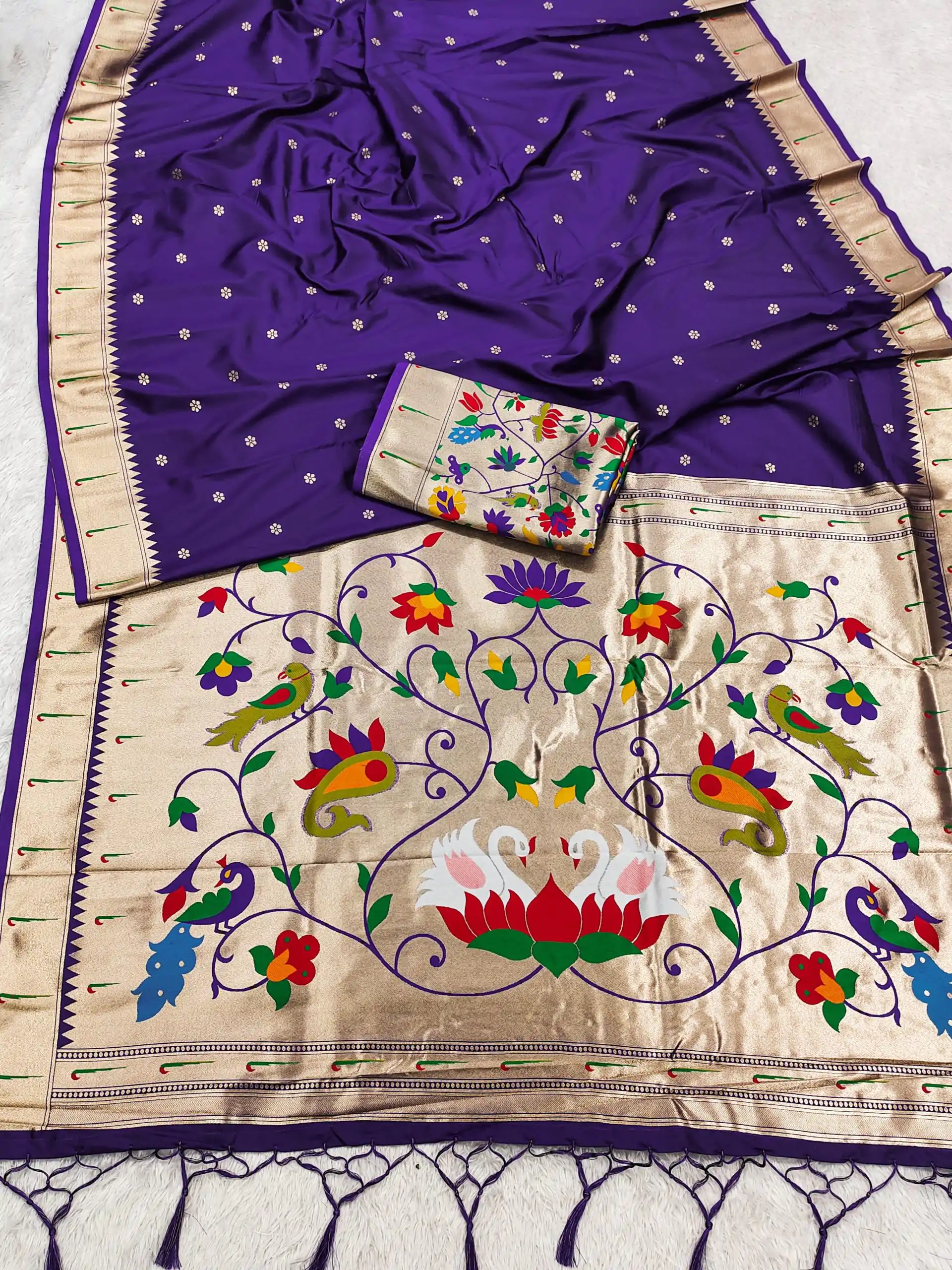 Royal Blue Silk Zari Lace Work Saree