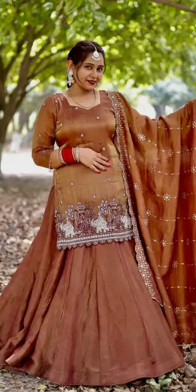 Rust Simmer Silk Embroidery Work Lehenga Choli