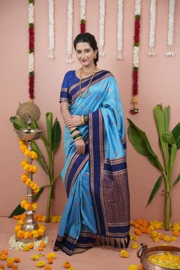 Sky Blue Silk Paithni Weaving Zari Work Saree