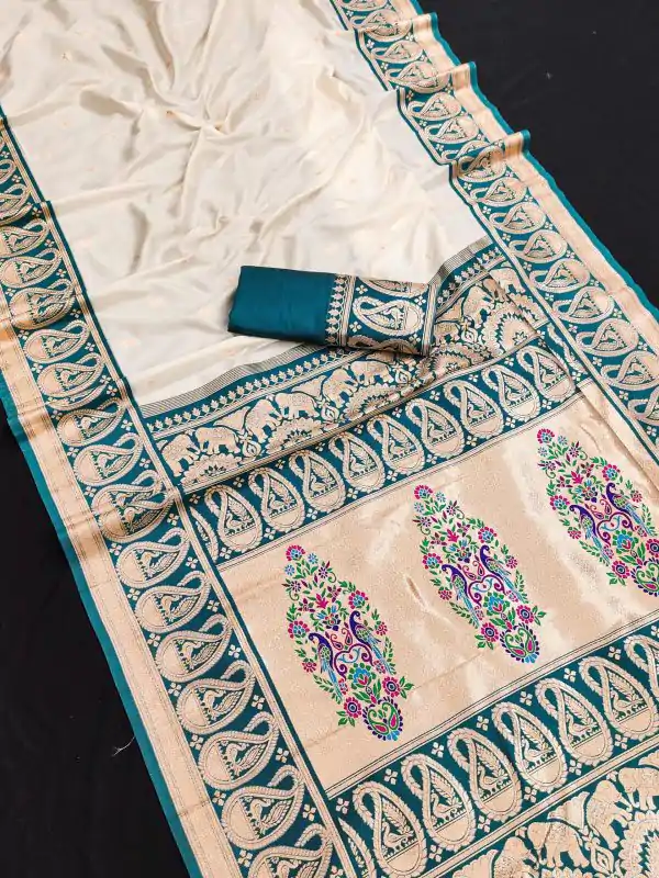 MB 1213 Teal Color Banarasi Saree with Zari Work & Lace Work. Wedding, Party, Festive, Events, Festive Deal ₹2099. Delivery 4-6 Working Days. Shop now. | Designer Sarees, Embroidered Sarees, Sarees, Bollywood Sarees, Creative Sarees, Ethnic Saree, Modern Digital sarees, Party Wear Sarees