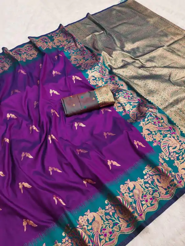 Wine Banarasi Silk Weaving Lace Zari Work Saree