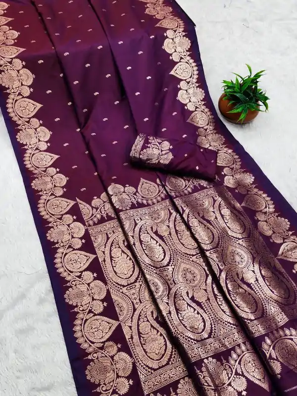 Wine Banarasi Silk Zari Work Saree