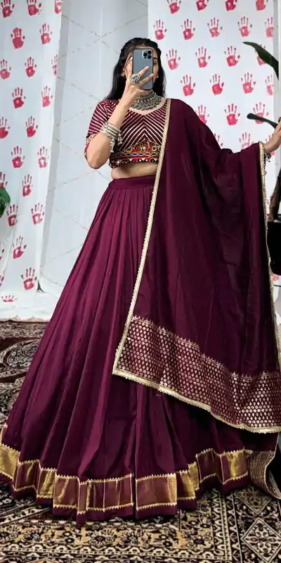LNB 1747 Wine Pure Chanderi Lehenga Choli Perfect for Wedding, Party, Housewarming, Pongal, Sangeet –. Festive Deal ₹2499. Delivery 4-6 Working Days. | Lehenga, Bollywood Lehenga, Creative Lehenga, Designer Lehenga, Embroidered Lehenga, Party Wear Lehenga