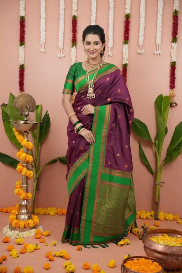 Wine Silk Paithni Weaving Zari Work Saree