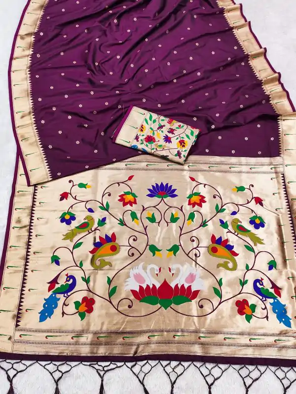 MB 149 Wine Silk Saree with Zari Work & Lace Work. Wedding, Party, Festive, Events, Grab it for ₹2549. Delivery 4-6 Working Days. Shop now. | Designer Sarees, Embroidered Sarees, Sarees, Bollywood Sarees, Creative Sarees, Ethnic Saree, Modern Digital sarees, Party Wear Sarees