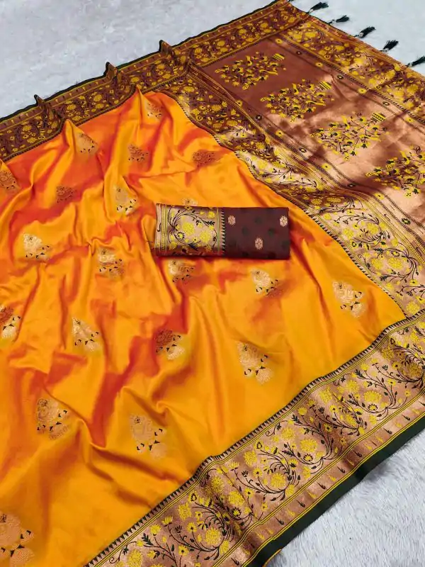 Yellow Banarasi Silk Lace Work Zari Work Saree