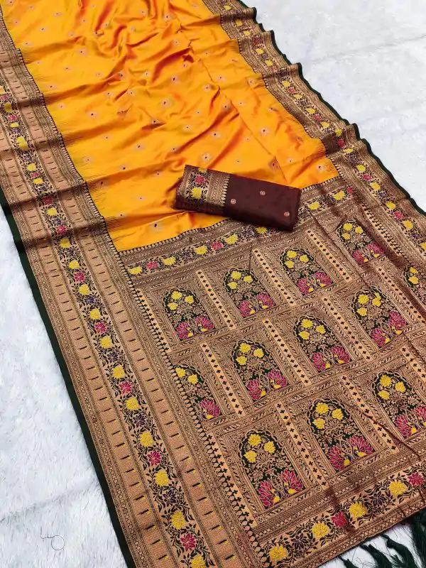 Yellow Banarasi Silk Zari Work Saree