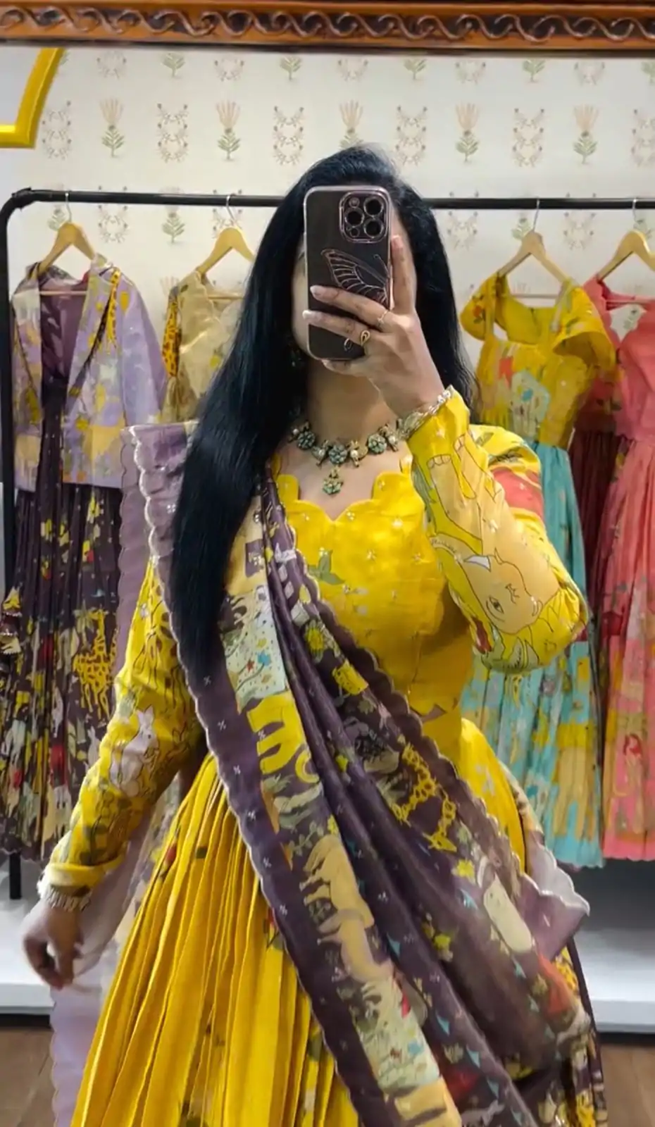 Yellow Cotton Kalamkari Print Lehenga Choli - Image 2