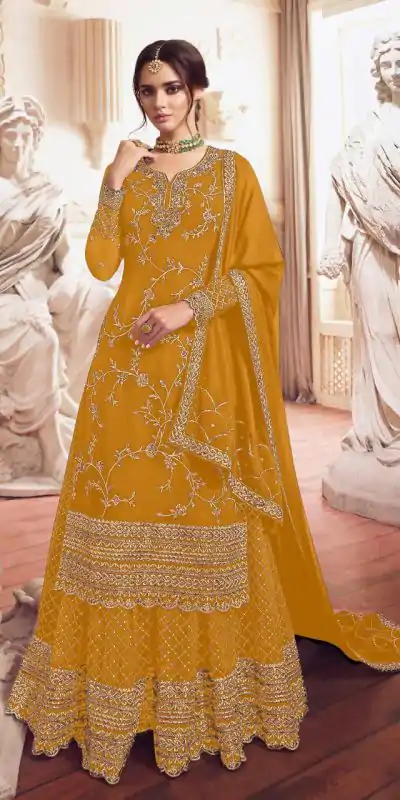 Yellow Georgette Embroidery Work Salwar Suit